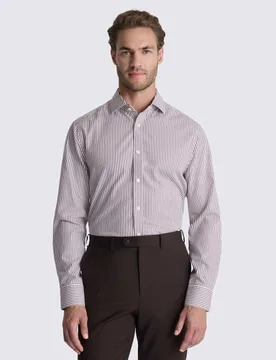 Tailored Fit Non Iron Pure Cotton Striped Shirt Brown Mix male - MOSS - FashionsVida
