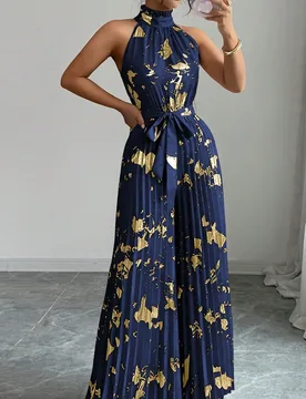 Mono de pierna ancha elegante y romántico con cuello de volantes sin mangas para mujer, ideal para Halloween L - Shein - FashionsVida