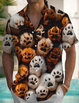 Dog's paw Pattern Style Men's Hawaiian Shirt Stretch Easy Care Camp Shirt Big Tall - Aliexpress - FashionsVida