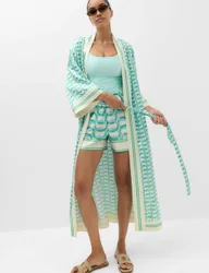 Satin Printed Maxi Kaftan Dress Blue Mix female