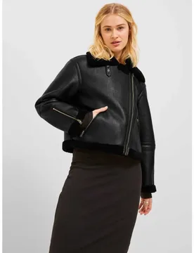 Veste En Cuir Lee Aviator Faux Shearling Jjxx Black XL - Jack & jones - FashionsVida