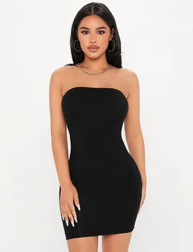 Vestido mini de moda tipo tubo ajustado de color negro sólido, para mujeres de talla pequeña Petite XS - Shein - FashionsVida