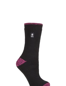 Women's 1 Pair SOCKSHOP 2.3 TOG Patterned Thermal Socks Prague Heel & Toe Black / Berry 4-8 Ladies - Black - Size: Small - Heat Holders - FashionsVida