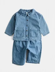 Piece Pure Cotton Denim Heart Jacket Set (0-5 Yrs) Blue Female