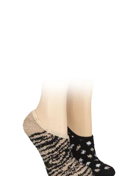 Women's 2 Pair SOCKSHOP Animal and Patterned Cosy Slipper Socks with Grip Tiger Print / Spots 4-8 - Multi Coloured - Size: Small - Wildfeet - FashionsVida