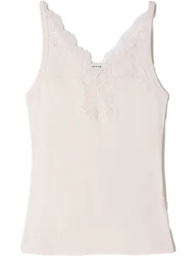Top de mujer 100% algodón canalé ajustado con encaje y tirantes finos - sandro - FashionsVida