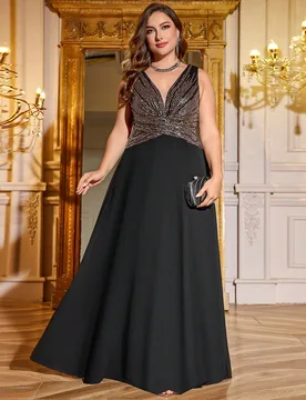 Random Cut] Vestido de noche para mujer con cuello en V, degradado, patchwork de gasa, cintura ceñida, negro, para boda, fiesta, otoño 3XL - Shein - FashionsVida
