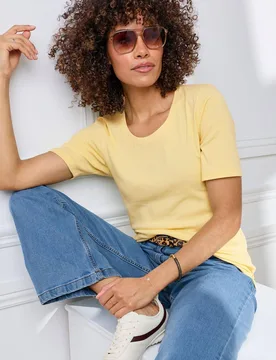 Women's Wrinkle Free Short Sleeve Scoop Neck Top in Yellow Size: 10 - Yellow - Size: 10 - Cotton Traders - FashionsVida