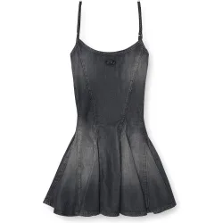Vestido corto denim con pliegues cosidos