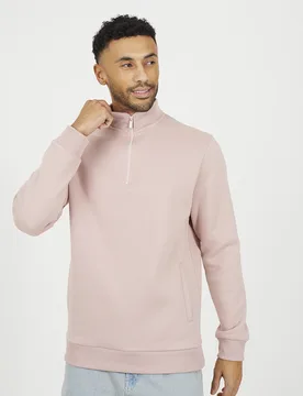 Mens Pink Funnel Neck 1/4 Zip Sweatshirt - Size 2xl - Brave soul - FashionsVida