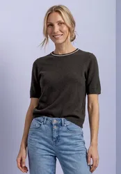 Kurzarm Pullover mit Kontrastdetail female Braun