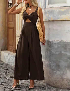 Mono de mujer de color liso con nudo retorcido y diseño calado para vacaciones y uso casual XL - Shein - FashionsVida