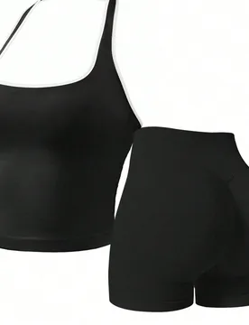 Conjunto deportivo para mujer: Top sin mangas + Shorts, versátil para uso diario, estiliza la figura, levanta los glúteos, ligero y de secado rápid - Shein - FashionsVida
