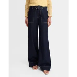 Pantalones vaqueros rectos de mujer denim pespuntes