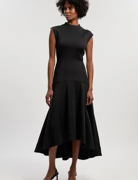 Womens Scuba Dipped Ruffle Hem Woven Maxi Dress - Black Polyamide - Size 6 Uk - Karen millen - FashionsVida