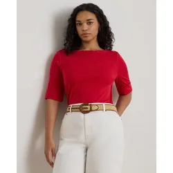 Camiseta de mujer talla grande de algodón con cuello barco