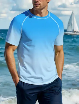 Camiseta de protección solar para hombre con degradado de color para vacaciones en la playa L - Shein - FashionsVida
