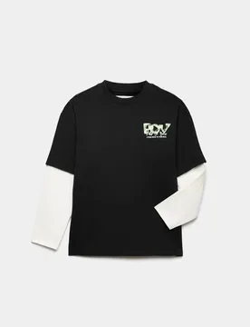Pure Cotton Graphic Mock Sleeve T-Shirt (6-16 Yrs) Black Mix male - M&S - FashionsVida