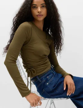 Double Layer Ruched Side Top Dark Olive female - M&S - FashionsVida