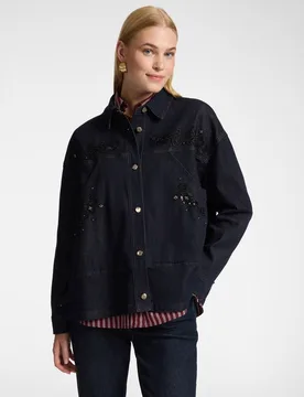 Chaqueta de mujer desestructurada en denim bordada ajuste oversize botones monogram - Elena Miró - FashionsVida