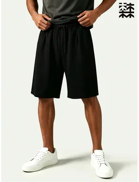 Pantalones de chándal para hombre con cordón, cintura elástica alta y plisados, largo 7/8, color liso, plisados en la cintura delantera, corte holg - Shein - FashionsVida