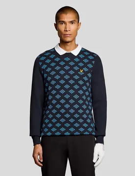 Men's Golf Cotton Crew Neck Argyle Jumper in Navy - Lyle & Scott - FashionsVida