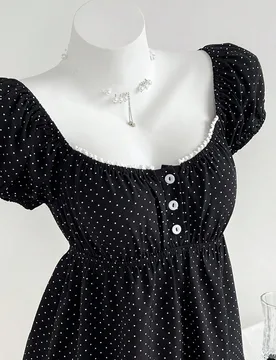 Blusa de manga corta con cuello cuadrado y estampado de lunares cómoda para mujer, tops de verano, vacaciones, días festivos XL - Shein - FashionsVida