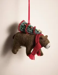 Felt Hanging Bear and Tree Decoration Brown Mix