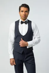 Mens Sleeveless V-Neck Slim Fit Waistcoat In Dark Blue - Size 44 (Chest)