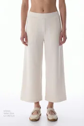 Womens Mid-Waist Wide-Leg Jersey Trousers - Off-White - Size Medium