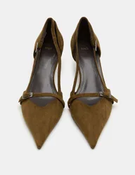 Buckle Detail Kitten Heel Pointed Court Shoes Olive female