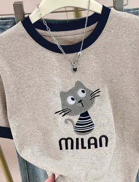 Camiseta de manga corta con cuello redondo y estampado de gato para mujer de talla grande 3XL - Shein - FashionsVida