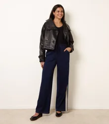 Stripe Trousers With Elasticated Waist - XL / INDIGO - female