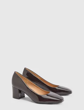 Womens Bonita Faux Patent Leather Medium Block Heel Court Shoes - Brown - Size Uk 7 - Good for the Sole - FashionsVida