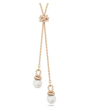 Pendente a Y Originally, Crystal Pearl, Bianco, Finitura oro rosa 18K OS - Swarovski - FashionsVida