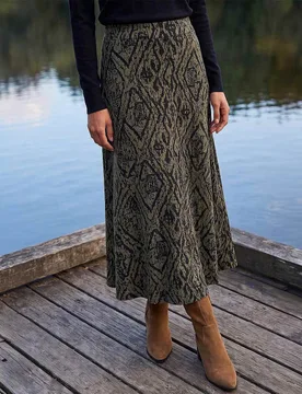 Abstract Diamond Print Midi Skirt Khaki Mix female - Roman - FashionsVida