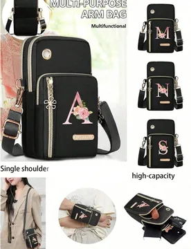 Bolsa para teléfono de mujer, Mono con letra A-Z en degradado de oro rosa, Monedero vertical de mujer, Brazalete deportivo y muñequera para correr, - Shein - FashionsVida