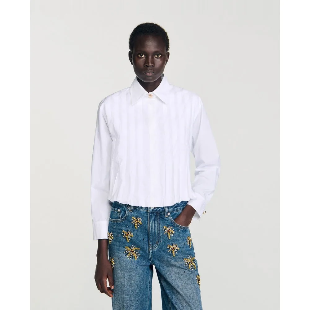 Camisa de mujer corta con pliegues evasé - sandro - FashionsVida