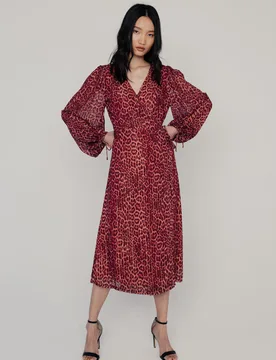 Fifi Wrap Leopard Print Midi Dress In Burgundy - 6 - Lily and Lionel London Limited - FashionsVida