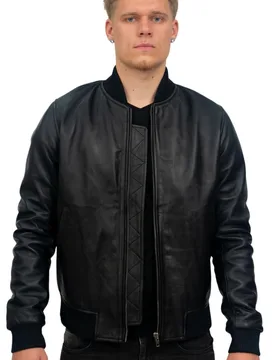 Mens Retro Varsity Bomber Jacket-Pretoria - Black - Size Large - Infinity Leather - FashionsVida