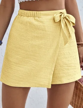 Pantalones cortos cómodos y casuales para mujer con decoración de lazo de verano L - Shein - FashionsVida