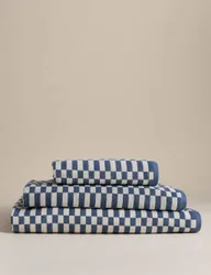 Pure Cotton Geometric Check Towel Slate Blue