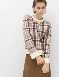 Dogtooth Crew Neck Relaxed Jumper With Wool Ivory Mix female