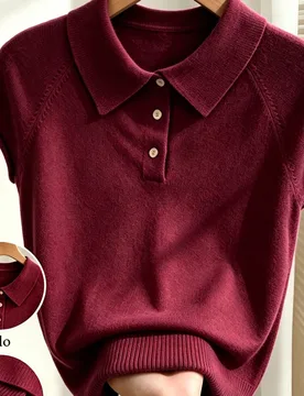 Nueva Camisa Polo de Punto Casual para Mujer, Top de Punto con Manga Corta y Botones, Top de Punto Elegante con Cuello y Ajuste Ceñido, Capa Interior - Shein - FashionsVida