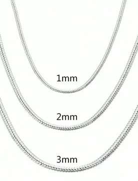 Collar de cadena de serpiente sólida de plata de ley 925 de 40 a 75 cm y 1 mm/2 mm/3 mm para mujeres y hombres, joyería de moda para colgante DIY - Shein - FashionsVida