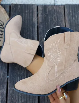 Botas de tobillo de mujer estilo vaquero con bordado y patchwork, moda exterior otoño/invierno 2026, botas vaqueras CN36 - Shein - FashionsVida