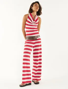 Striped Halter Neck Tunic Red Mix female - River Island - FashionsVida