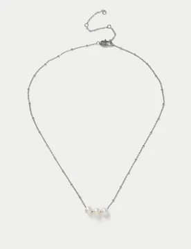 Platinum Fresh Water Pearl Necklace Silver female - M&S - FashionsVida