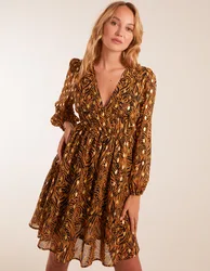 Shirred Waist Leopard Foil Wrap Front Mini Dress - 10 / Animal - female