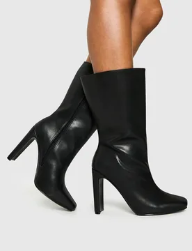 Womens Wide Fit Square Toe Heeled Boots - Black - Size 6 Wide Fit (Uk Shoe) - Boohoo - FashionsVida